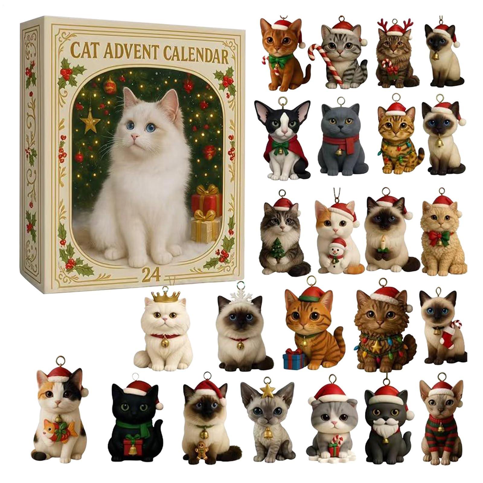 

2025 2D Acrylic Cat Advent Calendar Cat Lovers Mystery Box Kitten Ornament Pendant 24 Day Christmas Countdown Calendar Xmas Gift Calendars