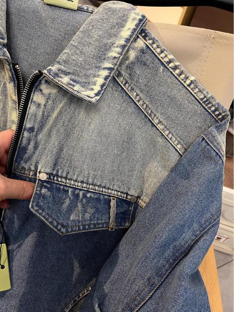 Women's American Retro Distressed Denim Jacket - Spring/Autumn 2025 Style, Loose Fit, Trendy & Niche Design