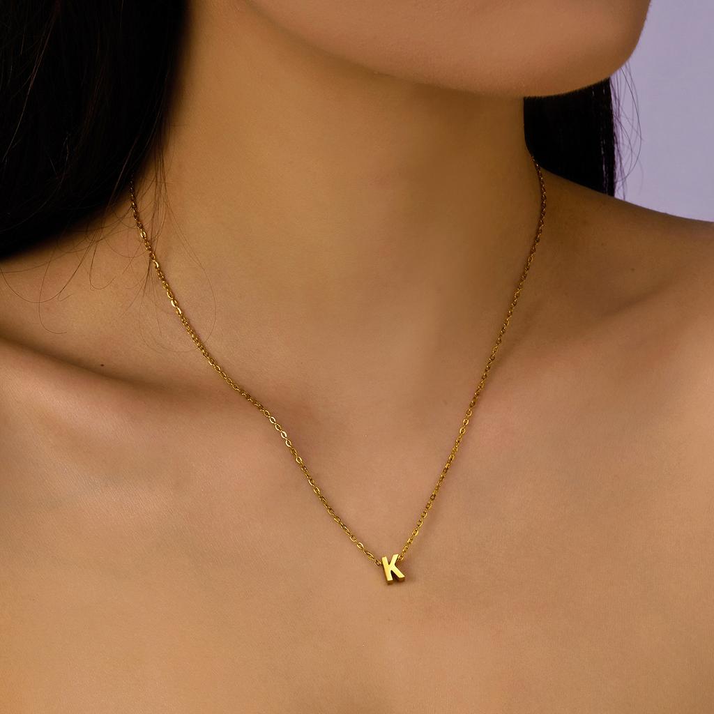 Simple Stainless Steel A-Z Initial Letter Necklaces for Women 26 Alphabet Pendant Clavicle Chain Choker Birthday Party Jewelry