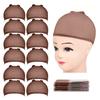 Hair Mesh Wig Cap Hair Net Stocking Wig Caps for Women 12 Pack Dark Brown