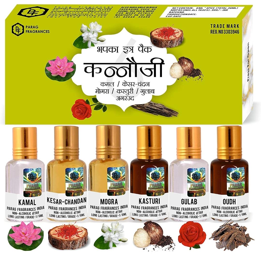 

Parag Fragrances 6 в 1 Kannauji Attar Набор чистых, натуральных и стойких эфирных масел 6 ml × 6