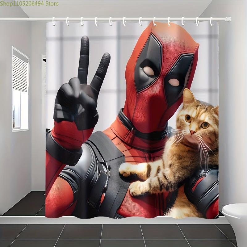 

MARVEL Deadpool Cartoon Shower Curtain with 12 Hooks - Durable Polyester Bathroom Decor for Home & Hotel, Machine Washable, Vi 90x180cm