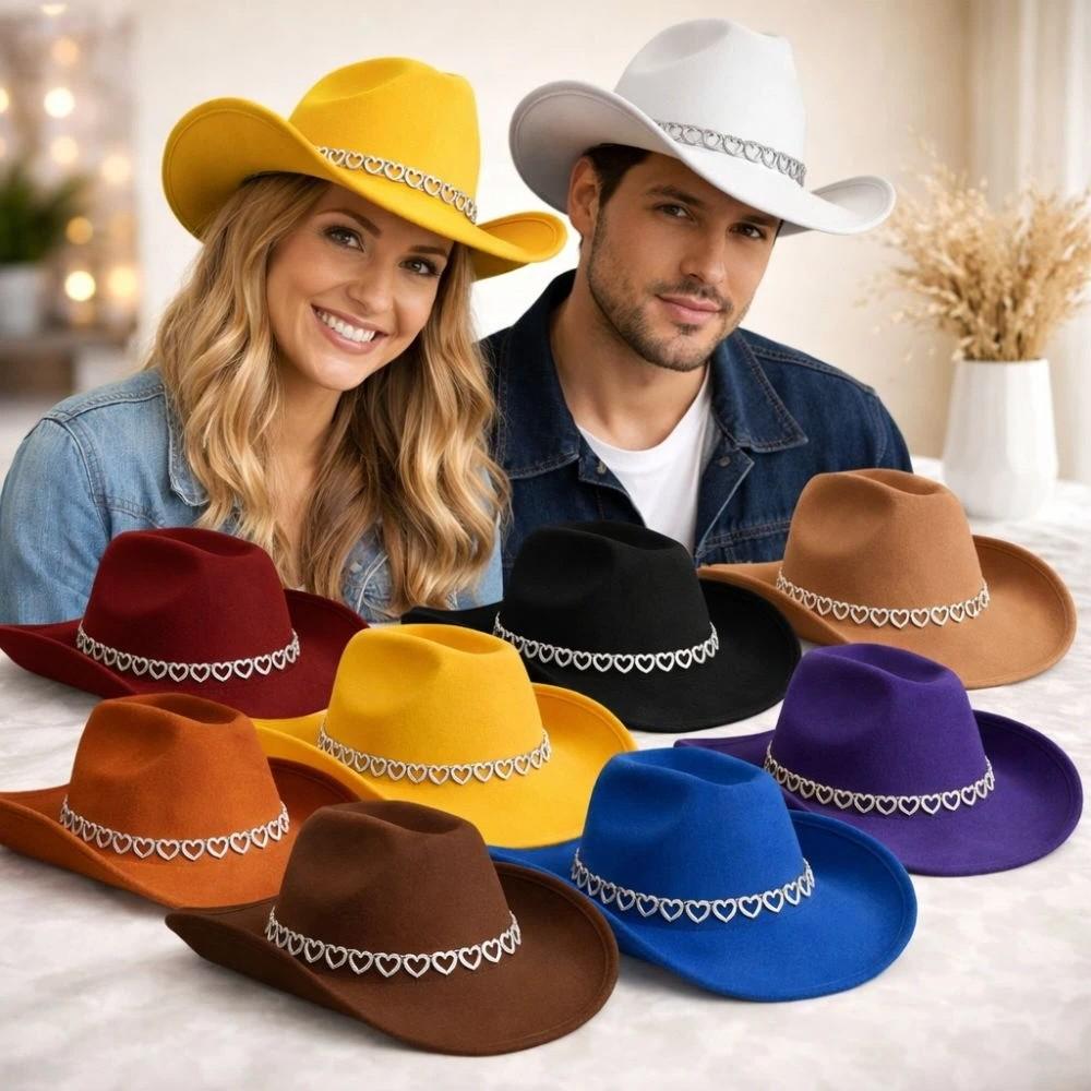 Heart-shaped Diamond Jazz Knight Hat Wide Brim Sun Hat Stylish Cowboy Hat For Men Women