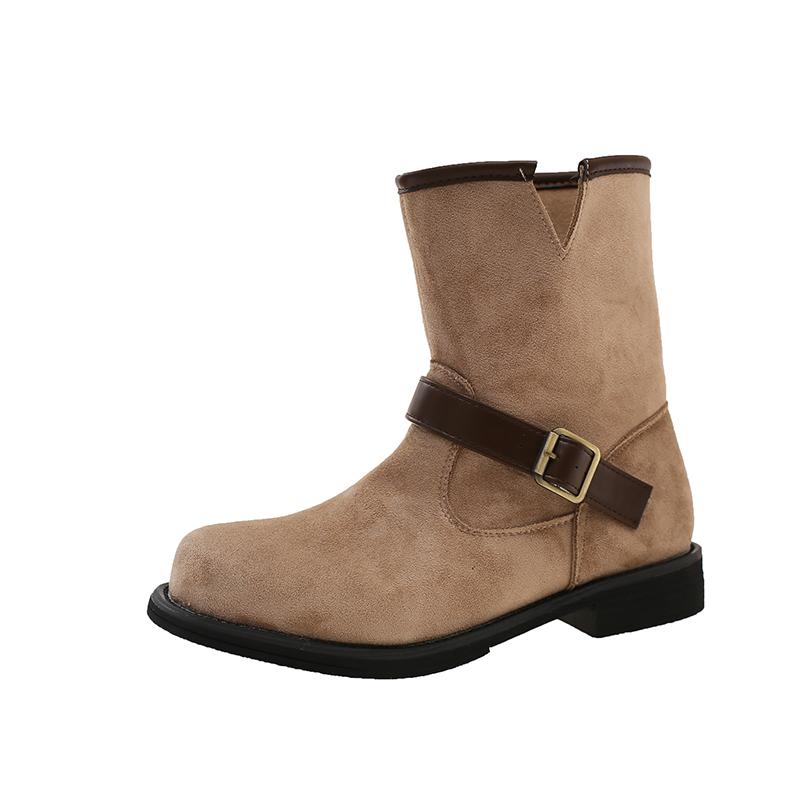 Autumn Winter Women Western Ankle Boots Fashion Pointed Toe Low Heel Shoes Belt Buckle Ladies Elegant Short Booties