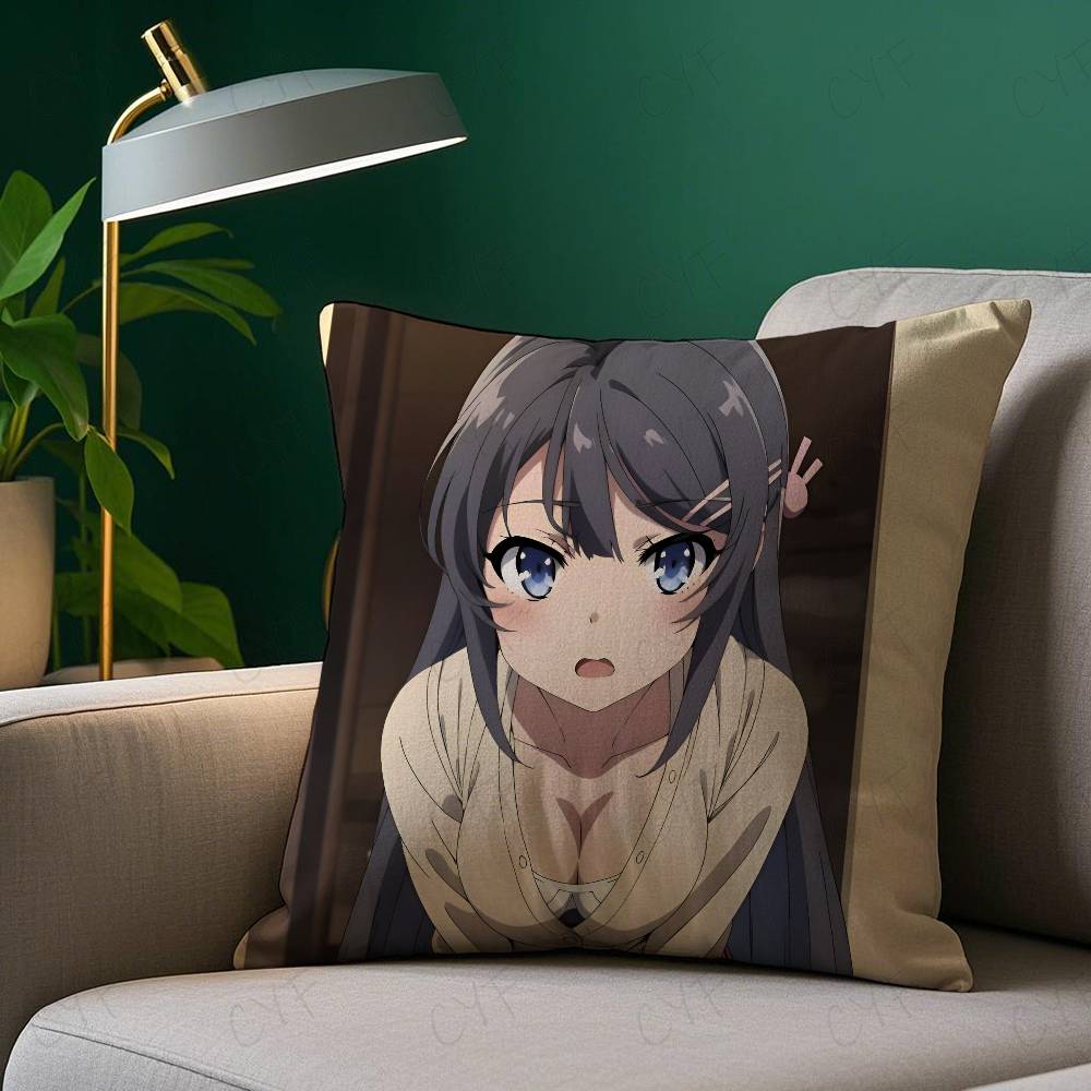 Sexy Anime M-Mai Sakurajima Pillow Case Custom Printed Brushed Fleece Pillow, Baby Skin-Touch, Eco-Friendly Dye-Sublimation Cush