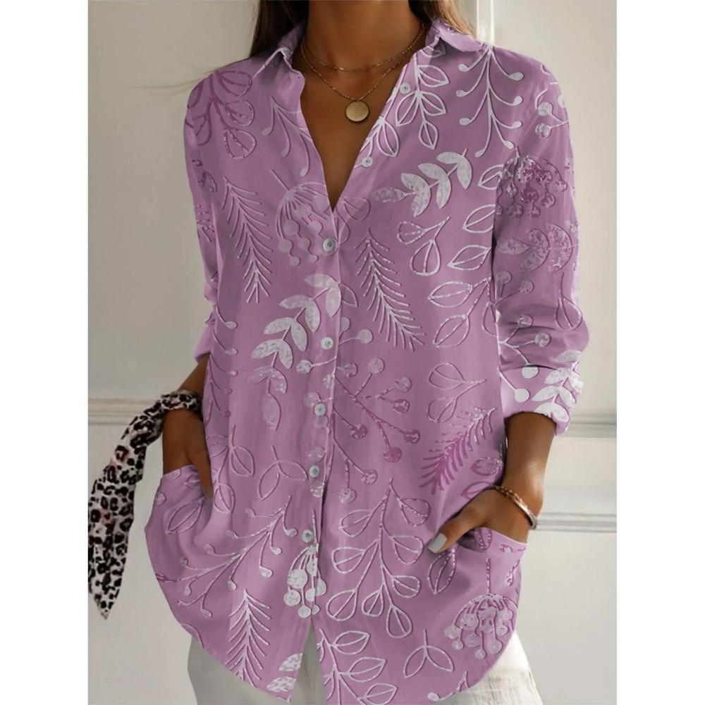 2025 Spring Women Shirts Leaf Graphics Blouse Spring Autumn Lapel Neck Blouse Women's Long Sleeve Shirts Womens Clothes