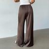Autumn Casual Pants Women's Polyester Solid Color High Waisted Loose Wide Leg Straight