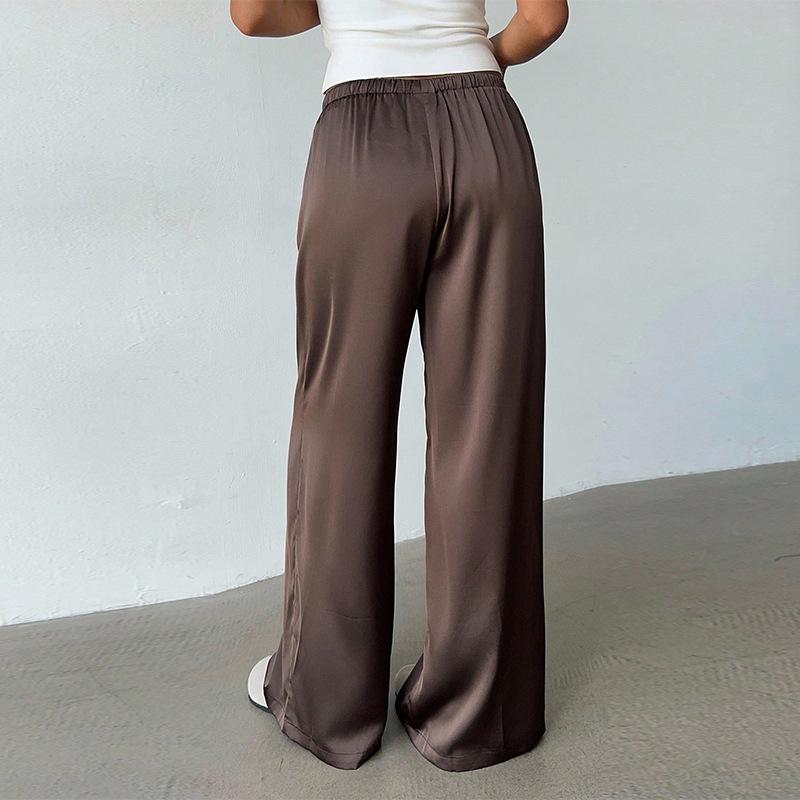 Autumn Casual Pants Women's Polyester Solid Color High Waisted Loose Wide Leg Straight