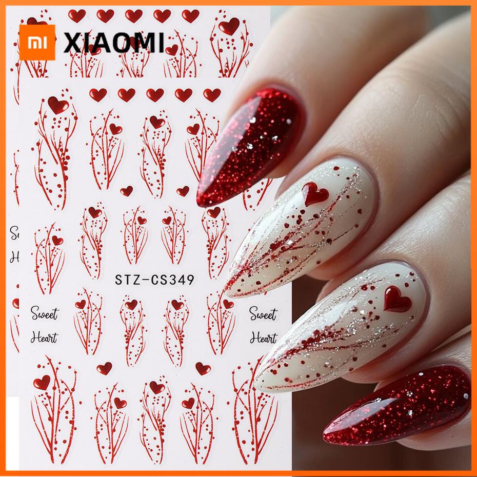 Xiaomi 2pcs Red Love Heart Nail Art Sticker of Valentine's Day Self-Adhesive Romantic Design Sliders Decorations Manicure Accessories