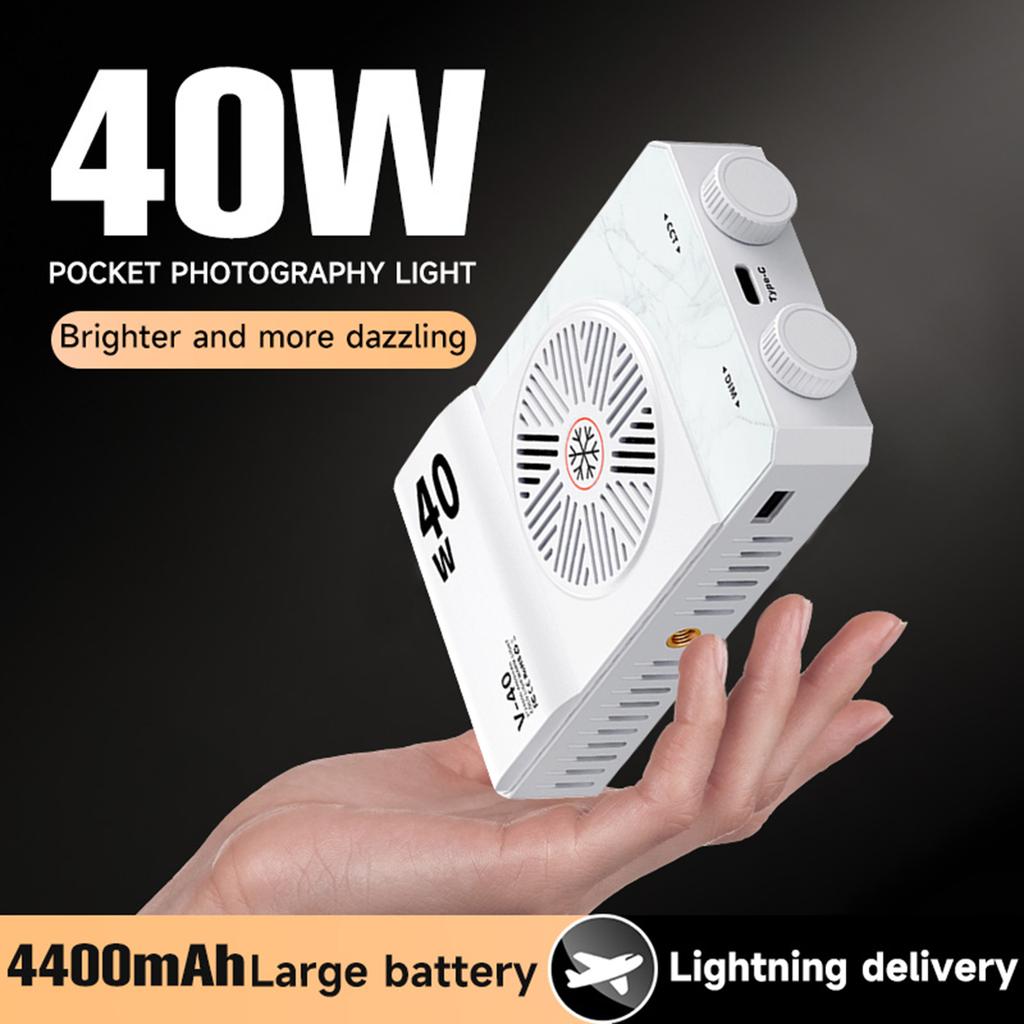 40W LED Camera Light 2800K-9000K Portable Handheld Fill Light 4400mAh Rechargeable Photography Lighting for Photography