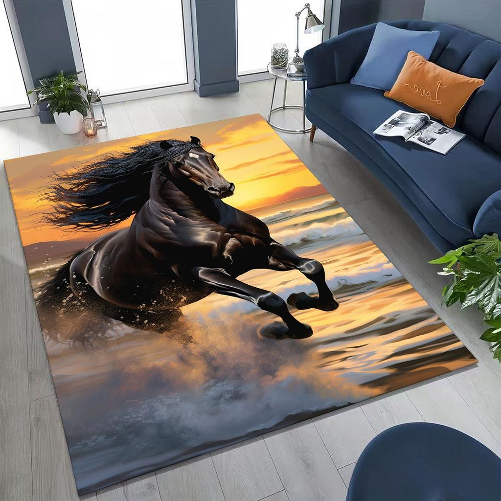 Traum Galopp Ross Pferd Mustang Cartoon Kunst Teppich Teppich für Schlafzimmer Wohnzimmer Sofa Haus Fußmatte Dekor, Kinder Rutschfeste Bodenmatte