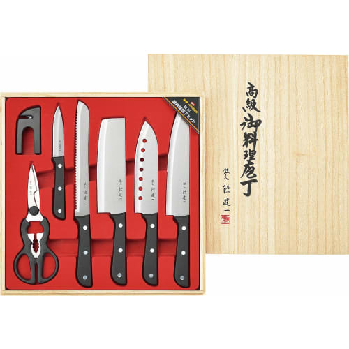 Tamahashi Chen Kenichi 7-Piece Knife Set (CK-535) - Includes Santoku Knife, Gyuto Knife, Bread Knife, Vegetable Knife, Paring Knife, Kitchen Scissors,