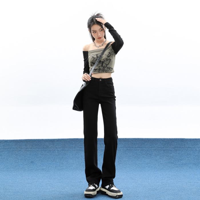

High-Waisted Slim Straight-Leg Jeans for Women, 2026 Spring/Autumn Trend, Floor-Length Cigarette Pants for Tall Figures. Large
