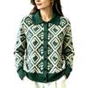 Women's Casual Loose Fit Plaid Cardigan Sweater with Collar Long Sleeve Fall Winter