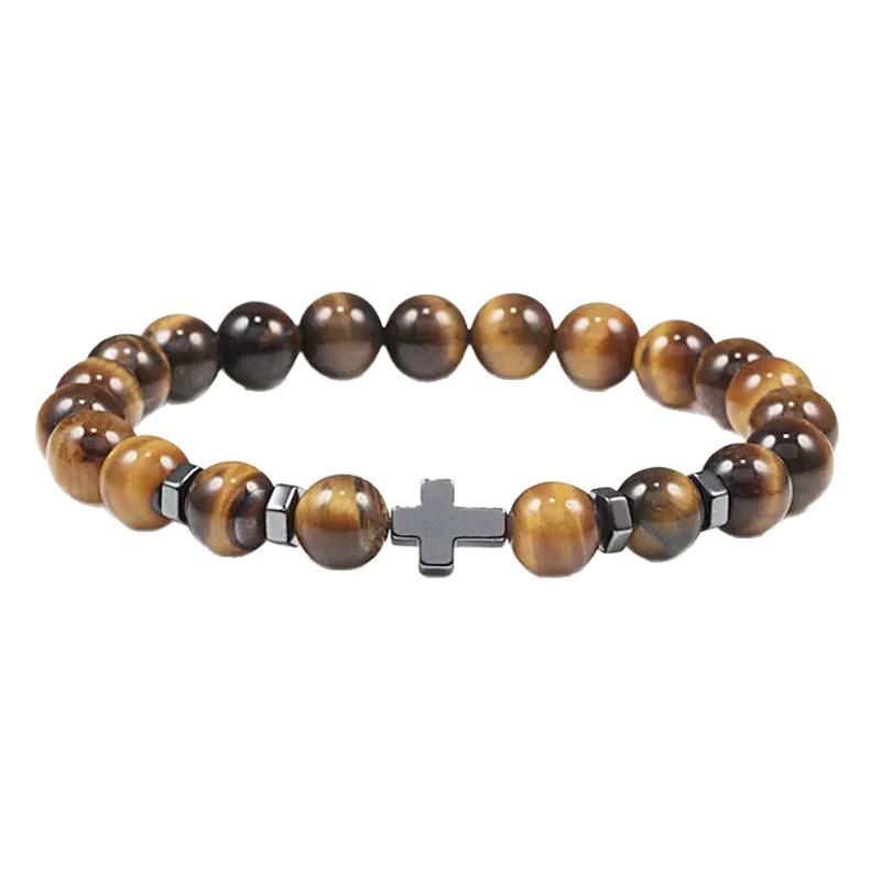 TK Bestseller Frosted White Turquoise & Volcanic Stone Cross Bracelet