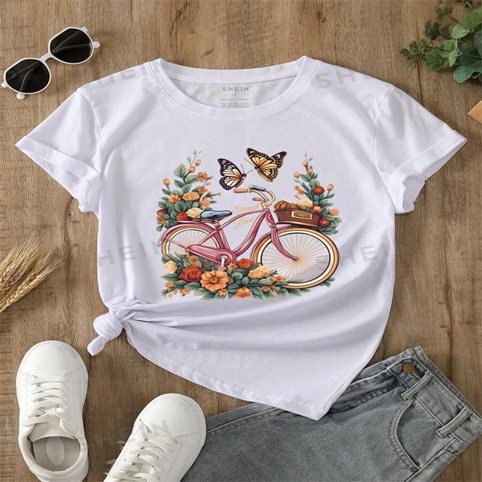 Summer Round Neck Printed Top Fashionable Casual Cute Short Sleeved Women's Pure Cotton T-shirts