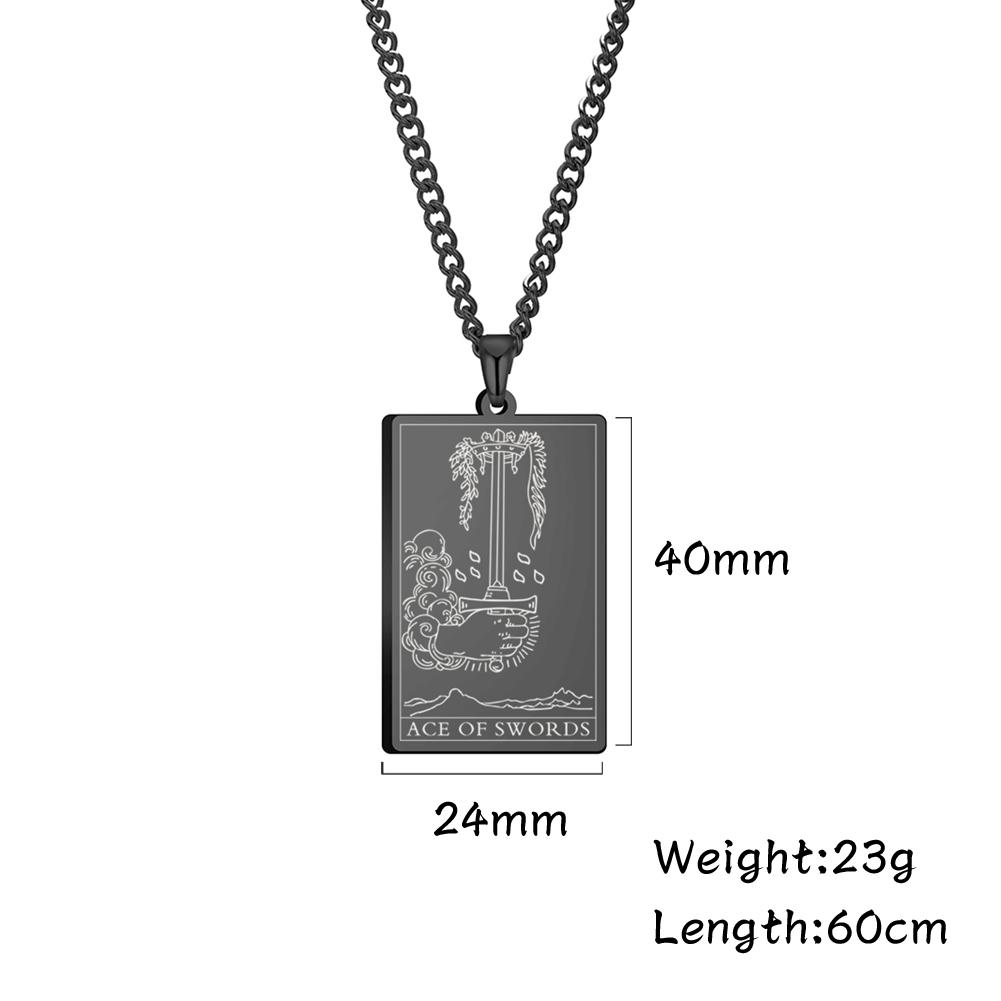 Dawapara The Suit of Swords Tarot Card Amulet Pendant Necklace Link Chain Stainless Steel Golden Black Jewelry