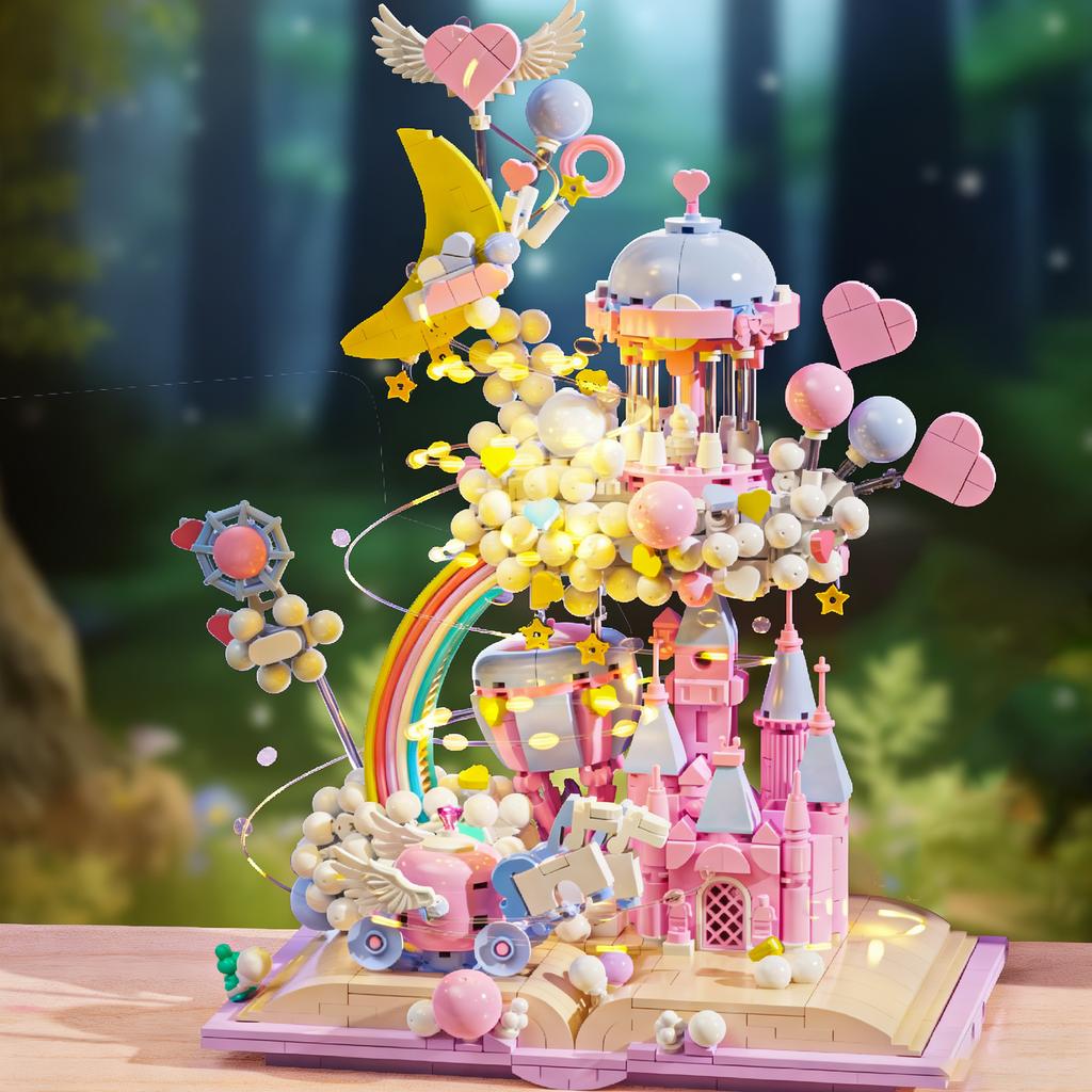 1388Pcs Pink Fantasy Castle Model Construction Blocks Set Diy Castle In The Sky Princess Palace Blocks Toys For Girl Birthday  Gifts