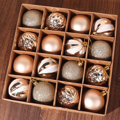 16 Stück 6cm Bemalte Weihnachtskugeln Anhänger Bruchsicher Champagner Galvanisierte Hängekugeln Wiederverwendbare Elegante Weihnachtsbaum-Anhänger
