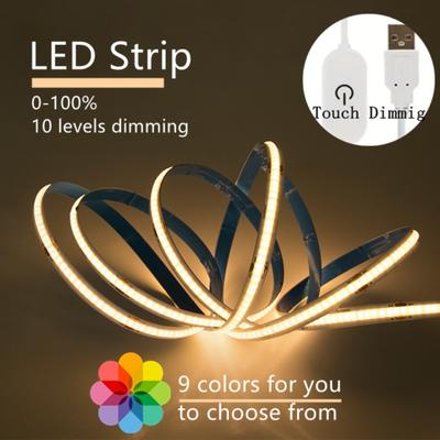 Striscia LED USB dimmerabile con sensore touch multicolore, 5 V, interruttore COB, lampada, nastro, TV, specchio, retroilluminazione, cucina, stanza, illuminazione notturna