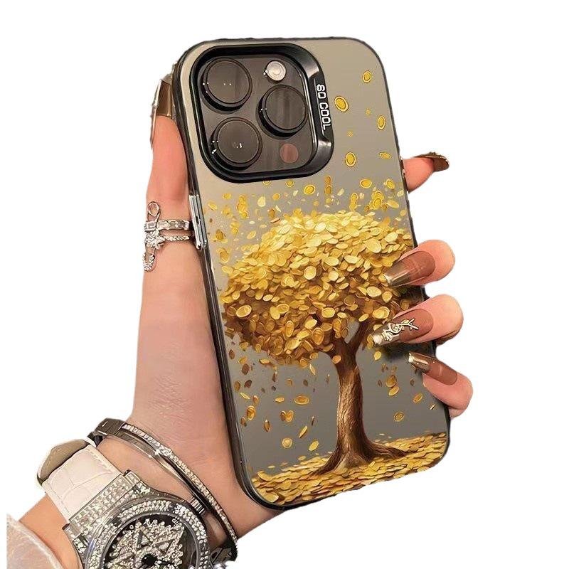 Silberne Muschel Goldener Baum Handyhülle für Apple 17/16/15 Pro, 14 Pro Max, 13/12 Modelle.