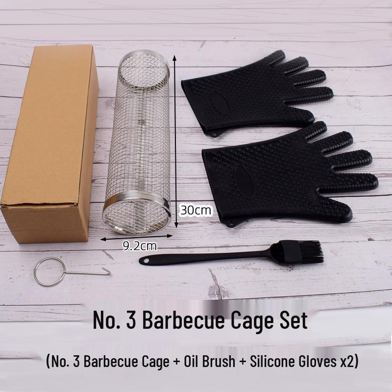 304 Stainless Steel Portable BBQ Rolling Cage for Outdoor Grilling