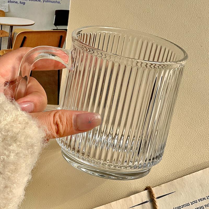 Ins Style Striped Glass Mug with Handle