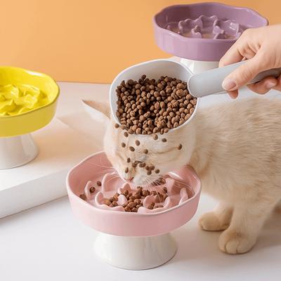 Cute Pet High Foot Bowl Ceramic Dog Feeding Basin Pet Supplies Pet Drinking Feeder  Neck Protection