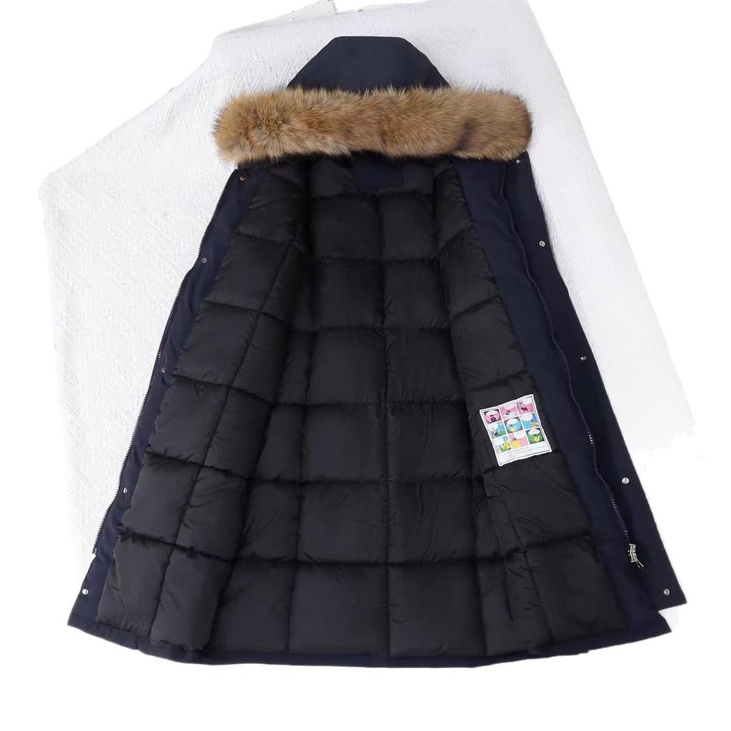 Winter long knee cotton-padded clothes hooded big fur collar thickened fashion versatile cotton-padded jacket