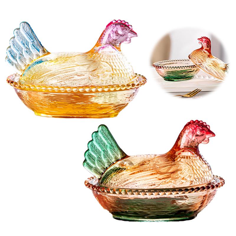 Vintage Glass Hen Candy Dish with Lid Charming Nest Centerpiece for Home Decor Parties Holidays