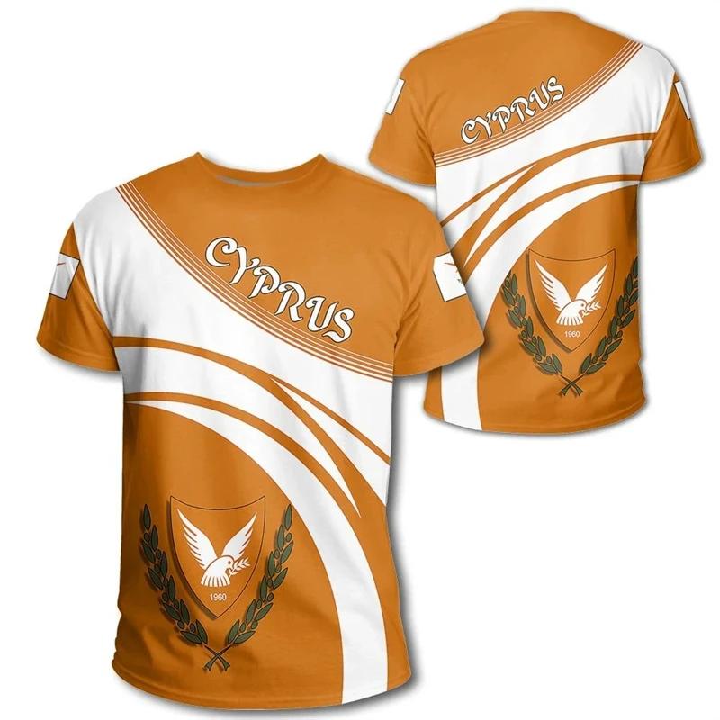 Μοντέρνα Ποδοσφαιρικά T-shirts με Γραφικό Σημαία Κύπρου Καλοκαιρινά Casual Με Στρογγυλή Λαιμόκοψη 3D Τυπωμένα T-shirts Εθνικό Έμβλημα Χαλαρά Αναπνέοντα T-shirts