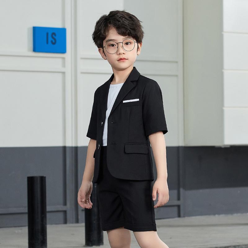 Completo Estivo Casual Blazer & T-Shirt per Bambini - Outfit Monocolore a Maniche Corte per Piccoli Fiori