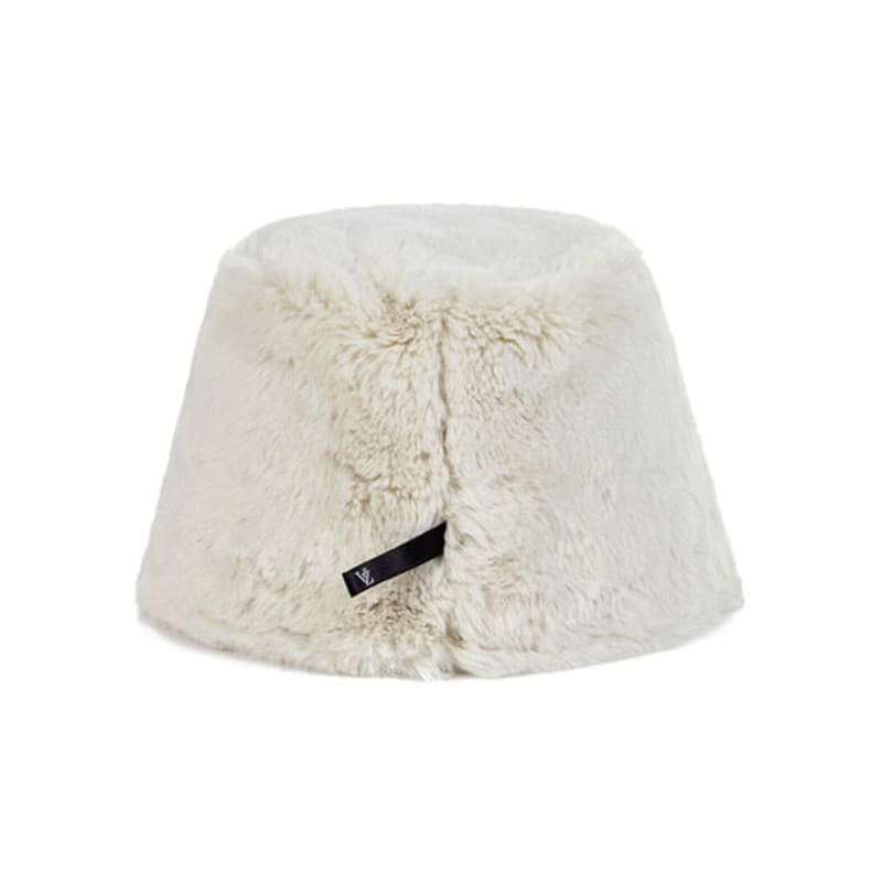 VARZAR Fur Long Label Solid Drop Bucket Hat Cream