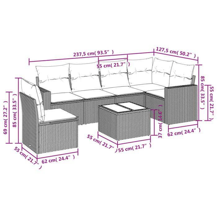 VidaXL Garden Lounge Set with Cushions 7 Pcs, Sofas with Adjustable Feet, Outdoor Furniture Set Patio Terrace, 3251379