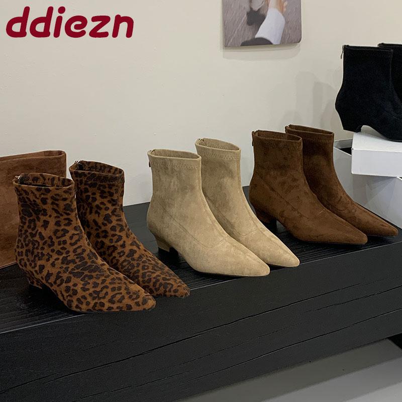 Fashion Fashion Low Heel Women Ankle Modern Boots With Zippers Shoes Pointed Toe Elegant Ladies Short Boots Female Pumps Shoes lady