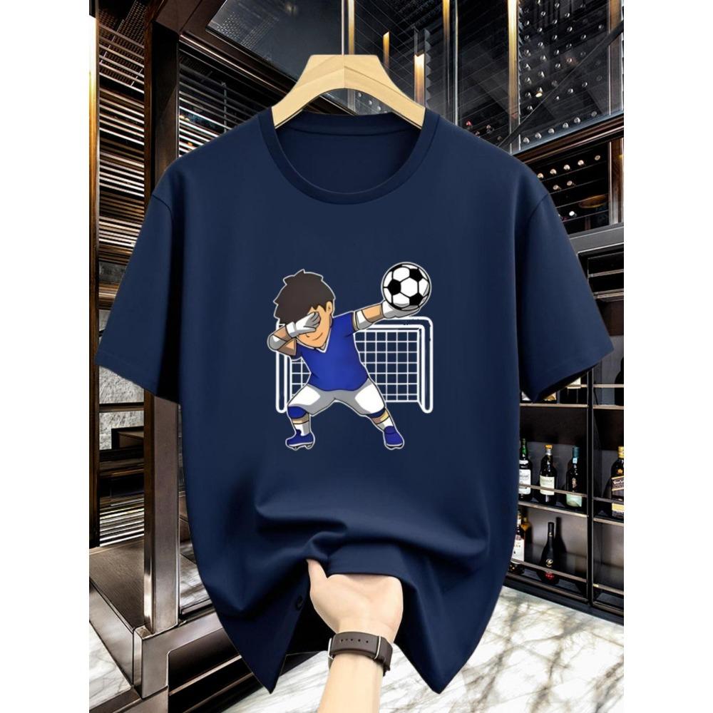 Men pure cotton round neck fashionable creative football goalkeeper special print design casual wear comfortable