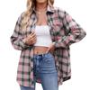 Women's Long Sleeve Plaid Shirt Turn Down Collar Streetwear Loose Fit Button Down Blouse With Pocket