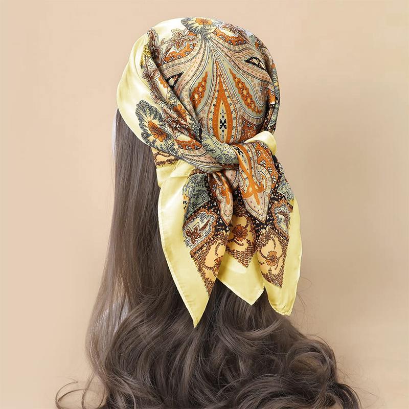 Luxury Silk Square Paisley Scarf Women Satin Neck Hair Tie Band Soft Bandana Neckerchife Hijab Head Female Foulard