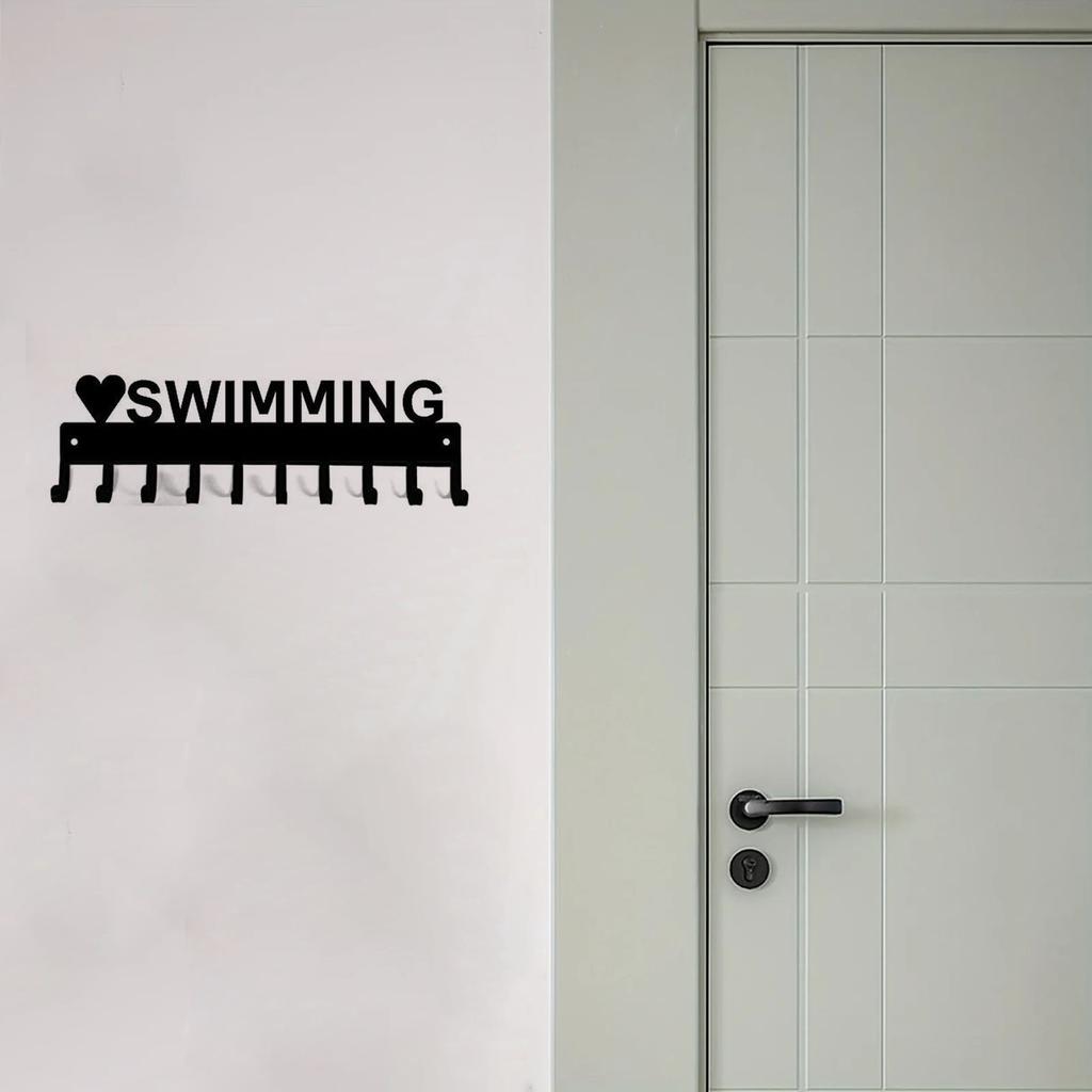 Love Swimming Medal Hanger Rack - 14.5 Inches with 10 Hooks Metal Wall Art Display Organizer Wall-mounted Decor for Medals