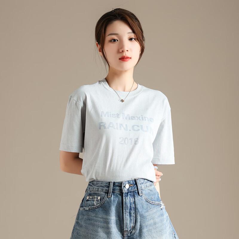 RAIN.CUN Women s Casual Letter Print T-Shirt L