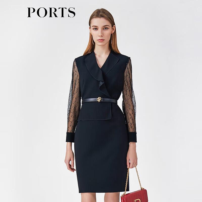 

PORTS Women s Elegant Ruffle Collar Mesh Patchwork Dress LM8D054KWB008 S