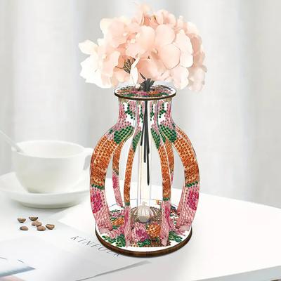 Acryl Holz Diamant Malerei Tischvase Ornamente Set 5D DIY Diamant Malerei Schreibtischornament Blumenvase