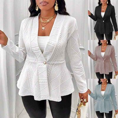 Damen Elegant V-Ausschnitt Langarm Einzelknopf Herbst Winter Uni Jacquard Jacke Mantel