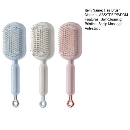 1/2/3 Pcs Escova de Cabelo Retrátil Auto-Limpante Massagem no Couro Cabeludo Antiestática Pente Almofada de Ar Portátil Viagem Homens Mulheres Escova para Desembaraçar e Estilizar Cabelo