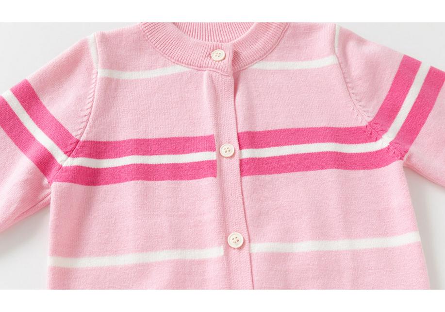 2026 Autumn Kids' Pink Striped Knit Cardigan – Girls' Single-Breasted Sweater