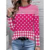 Women's long-sleeved T-shirt, contrasting stripes, polka-dot plaid, round neck, soft, breathable, loose, slimming, new autumn style