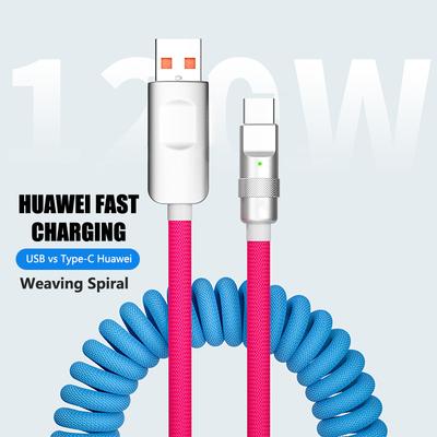 1,8M 120W Greito įkrovimo USB laidas Quick Charge Type-C Lightning Pavasarinis laidas skirtas Xiaomi Huawei Samsung USB į Type-C
