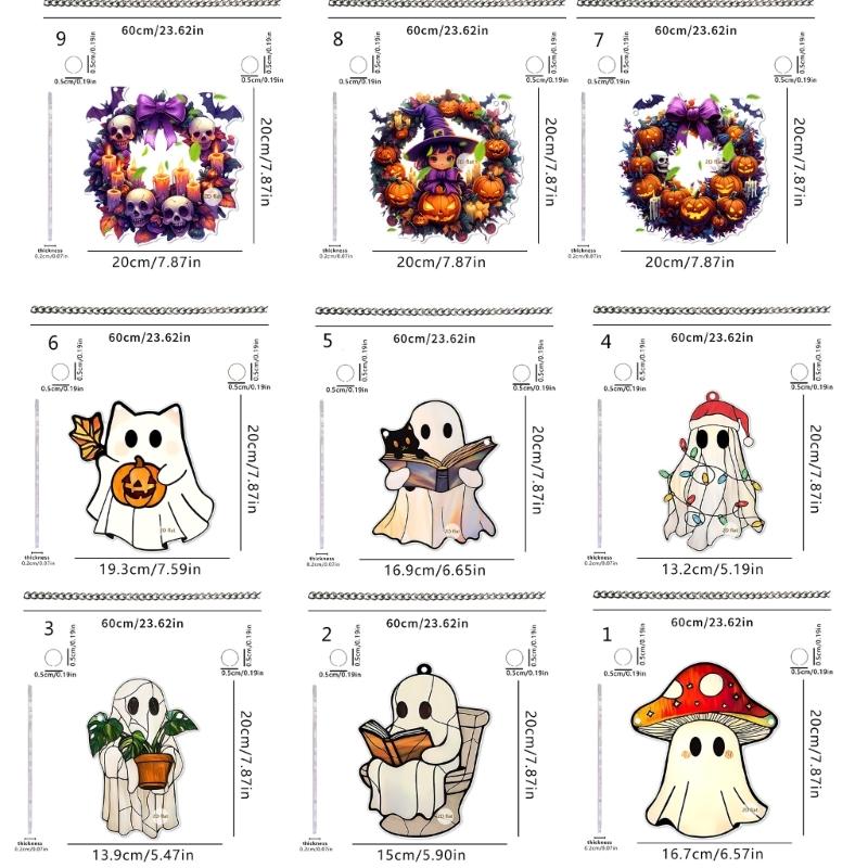 Cartoon Halloween Ghostly 2D Flat Acrylic Wall Decors Light Hanging Craft Ornament For Home Office School Decoration