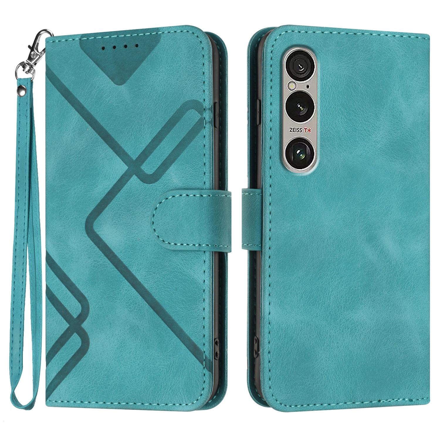 

YX0040 For Sony Xperia 1 VI Case with Hand Strap Geometry Leather Phone Cover Baby Blue