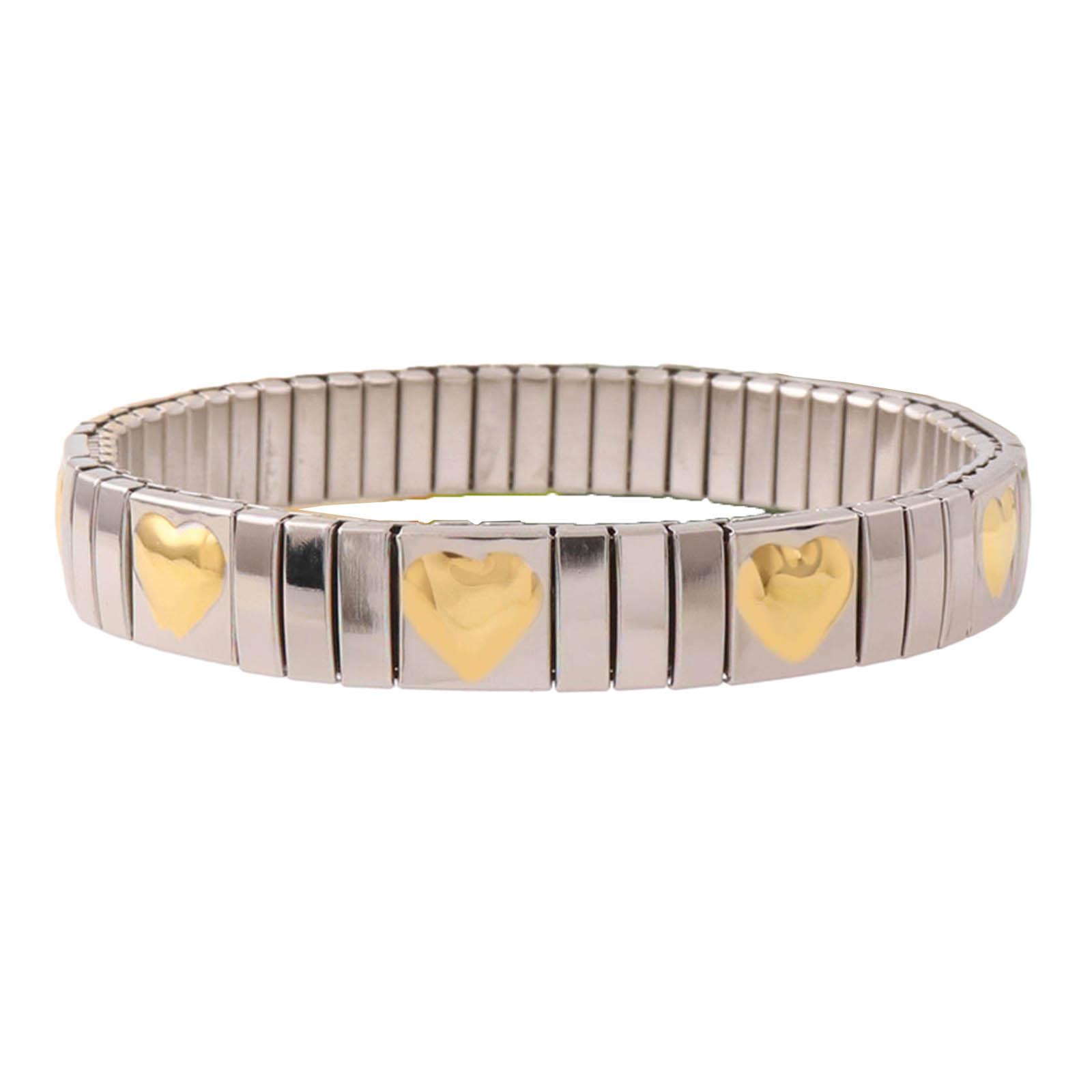 

Ювелирные изделия Браслет из нержавеющей стали стрейч для женщин Гибкий широкий браслет-манжета Браслеты-бенглы Декорированный золотым узором 1